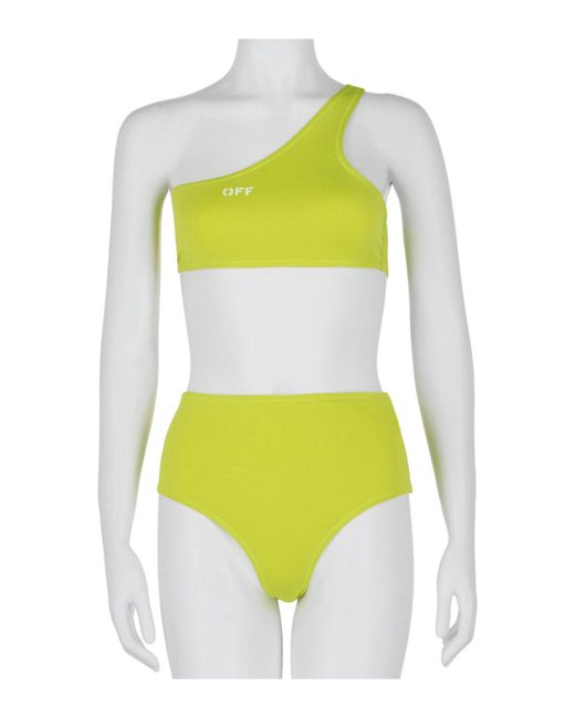 Off-White c/o Virgil Abloh Yellow Stamp One Shoulder Bikini Set