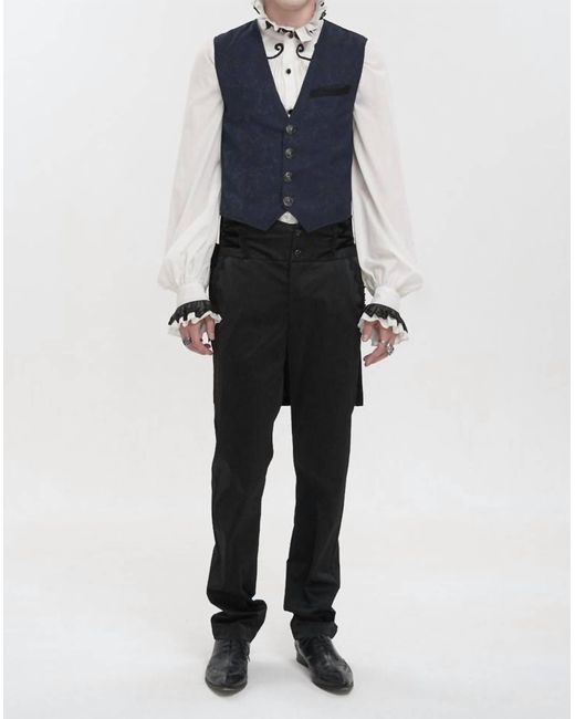 Western Men's Blue Jacquard Print Long Tail Vest