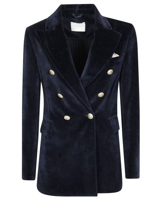 Circolo 1901 Blue Double-Breasted Velvet Jacket With-Tone Buttons