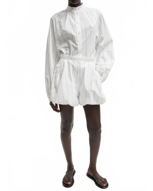 Tibi White Striped Tech Poplin Bubble Short