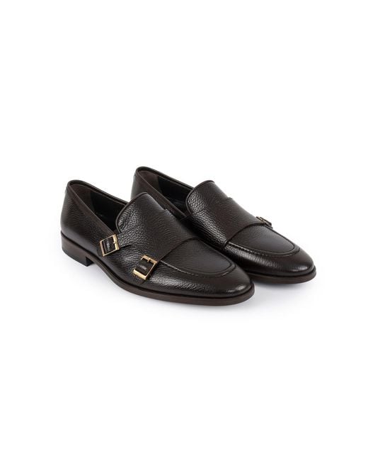 VELLAPAIS Black Ledonia Double Monk Loafers for men