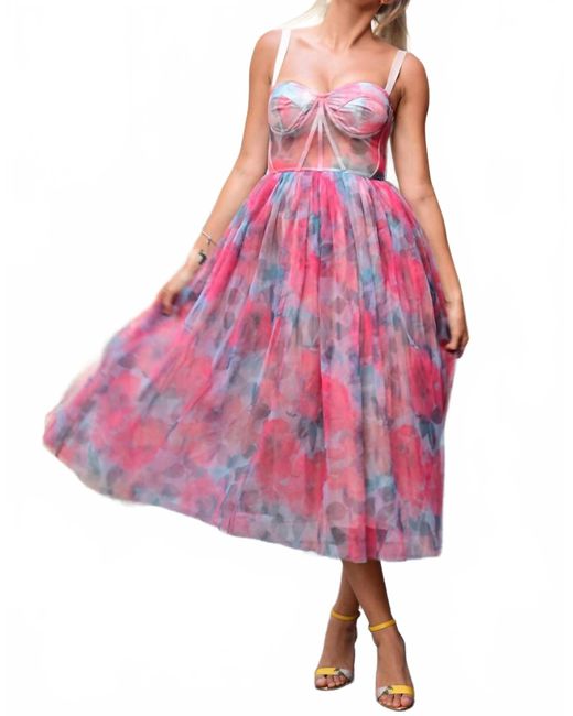 BELL BARNETT Women's Pink Floral Mesh Midi Dress