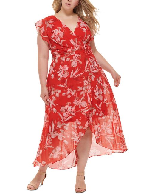Jessica Howard Red Plus Chiffon Floral Maxi Dress
