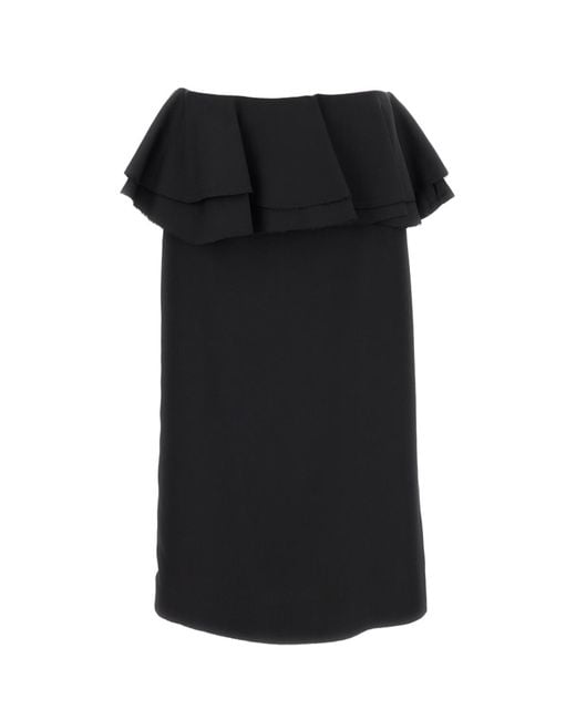 Plan C Black Sable Ruffled Midi Skirt