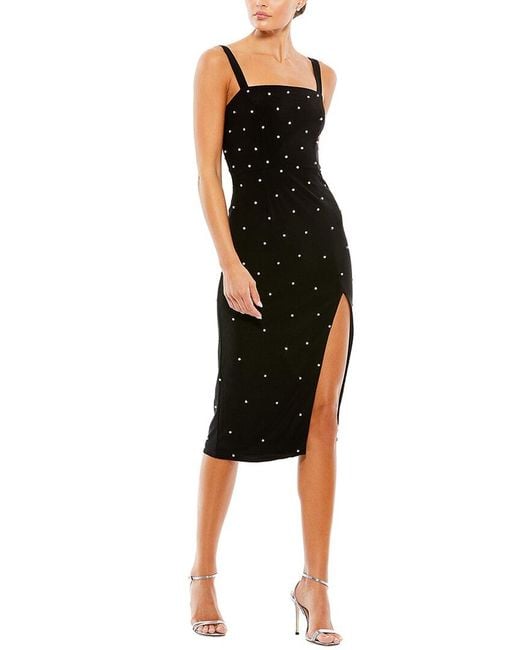 Mac Duggal Women's Black Pearl Encrusted Square Neck Midi Dress Mac Duggal Women's Black Pearl Encrusted Square Neck Midi Dress