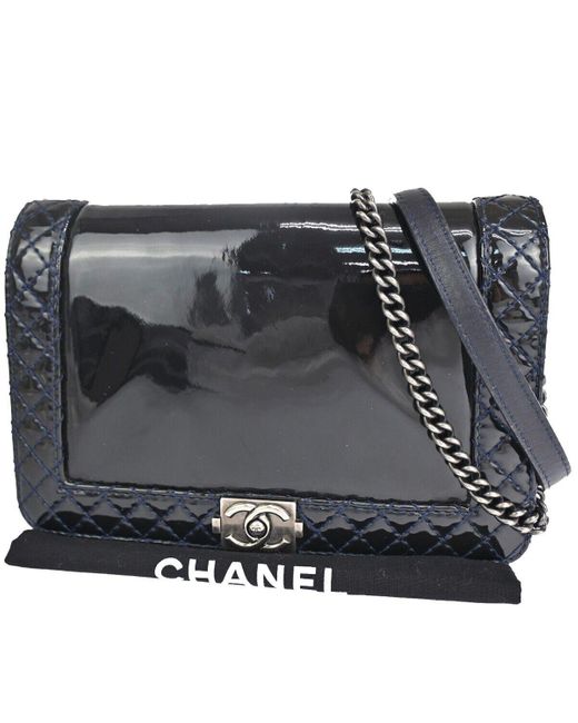 Chanel Gray Boy Patent Leather Shoulder Bag (pre-owned)