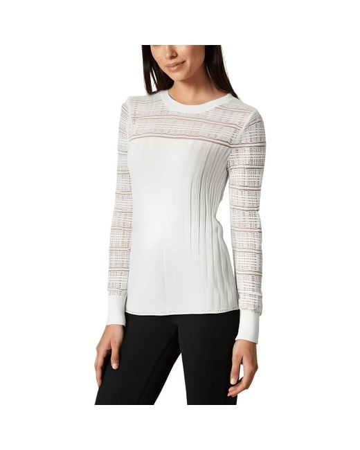 DKNY White Ribbed Knit Pullover Top