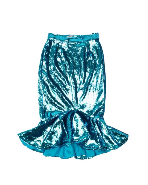 Rodarte Blue Teal Sequin Fitted Ruffle Detail Skirt