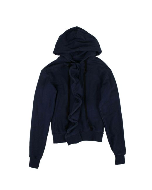 Unravel Project Blue Navy Ruffle Zip Up Hooded Sweatshirt for men
