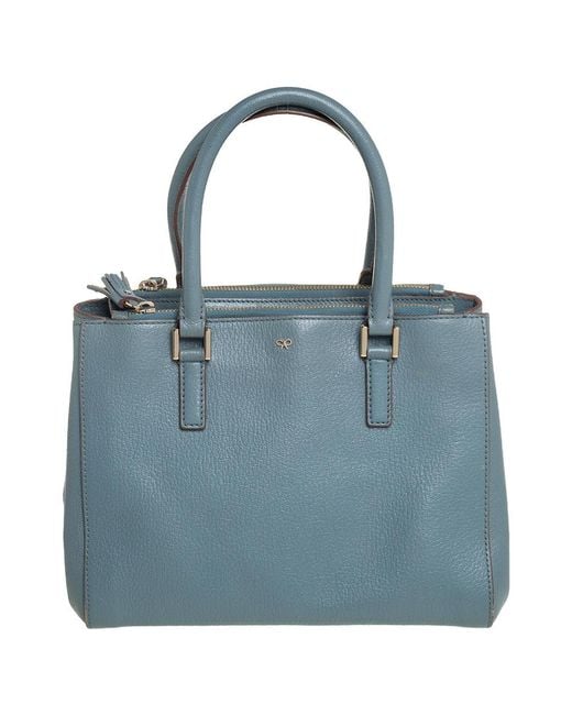 Anya Hindmarch Blue Stone Leather Double Zip Tote