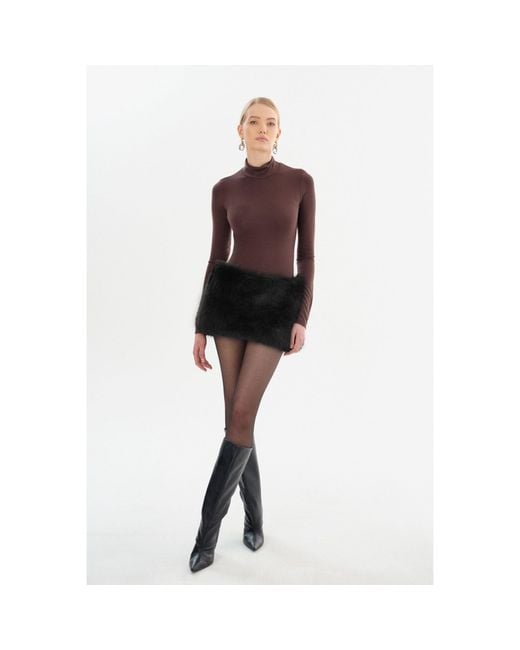 Lamarque Brown Arcila Faux Fur Micro Mini Skirt