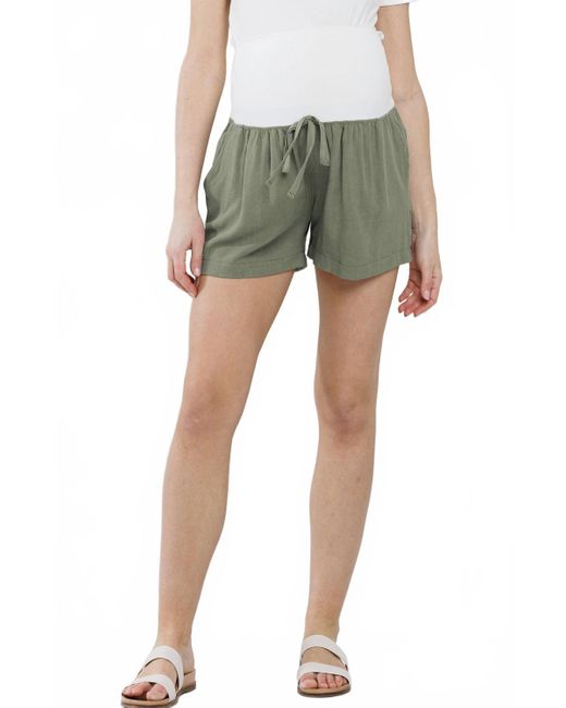 Hello Miss Green Linen Blend Maternity Shorts
