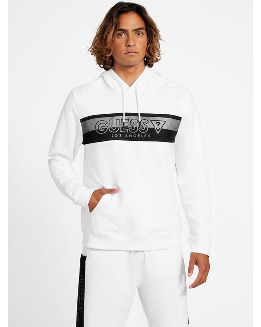 Guess Factory White Khaled Mesh Logo Hoodie for men
