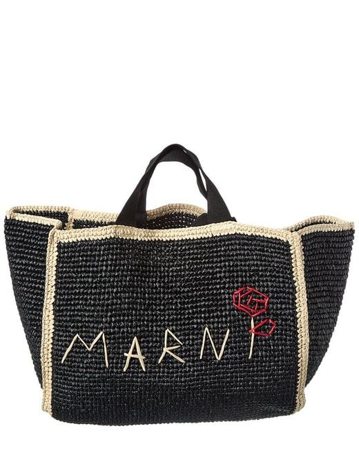 Marni Black Macrame Sillo Medium Shopper Tote