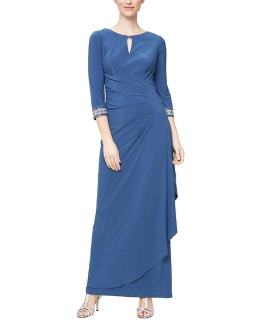 chinese dress ladies Alex Evenings Women's Velvet Ruched 3/4-Sleeve Gown - Wine