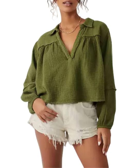 Free People Green Yucca Double Cloth Top