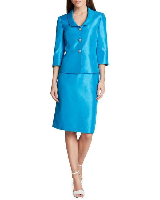 Tahari Blue Plus Shantung 2pc Skirt Suit
