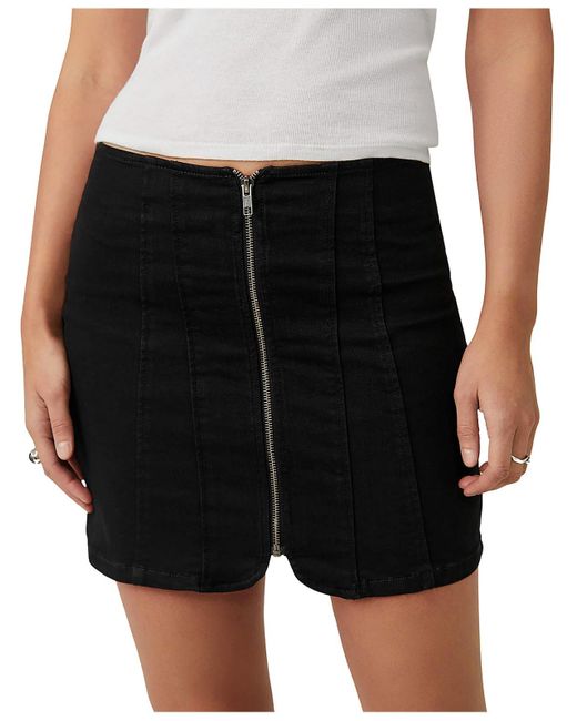Free People Black Mini Pintuck Denim Skirt