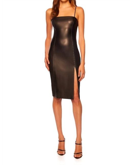 Susana Monaco Faux Leather Thin Strap Square Neck Dress In Black | Lyst