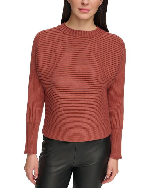DKNY Red Ribbed Dolman Sleeves Pullover Sweater