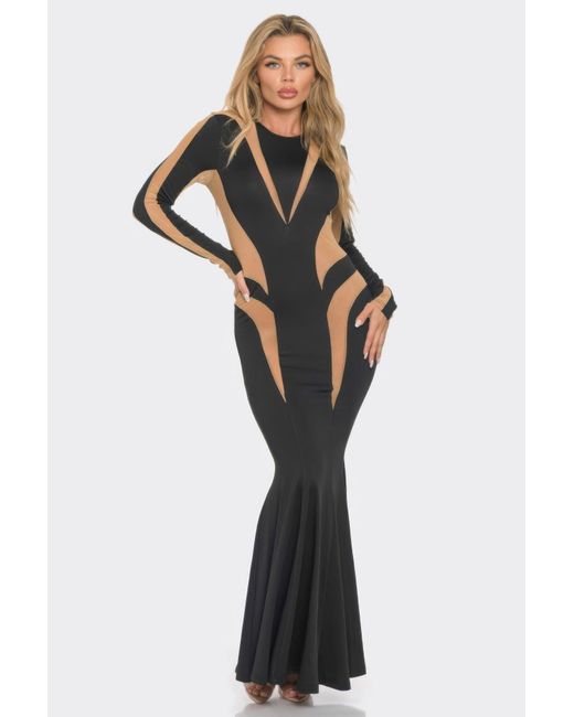mesh dress no bra Semi-sheer mesh flared dress without belt - Black - L