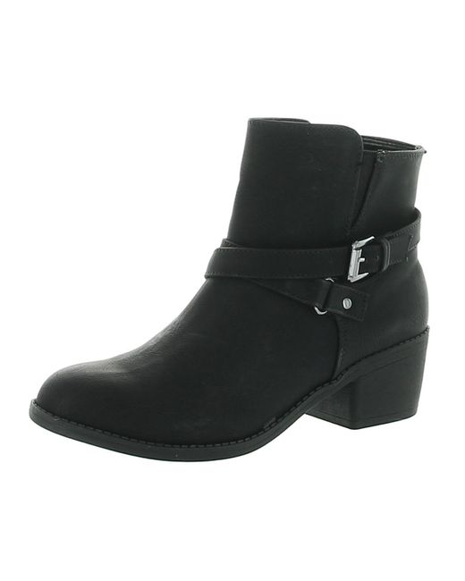 LifeStride Black Ionic Faux Leather Block Heel Ankle Boots