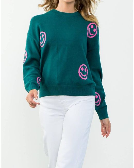 Thml Green Smiley Face Sweater