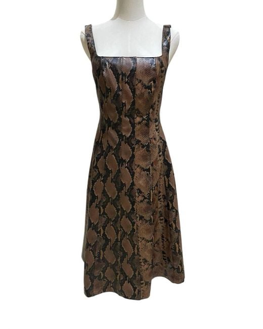 7 For All Mankind Brown Snake Faux Leather Square Neck Sleeveless Midi Dress