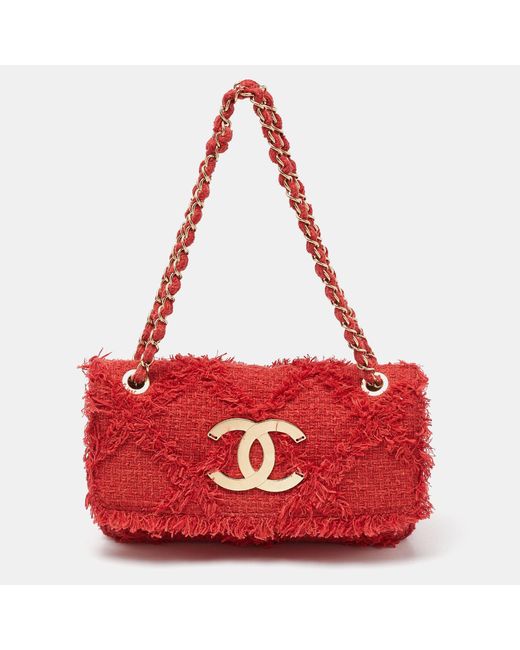 Chanel Red Tweed Cc Mania Flap Shoulder Bag