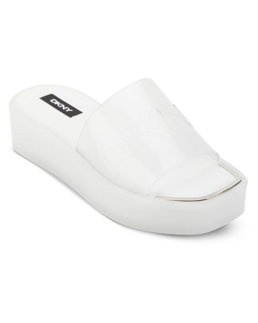 DKNY White Laren Platform Slide Slip On Logo Slide Sandals