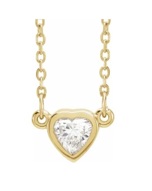 Pompeii3 Metallic 3/8ct Bezel Solitaire Heart Shape Diamond 14k Yellow Gold Lab Grown Necklace