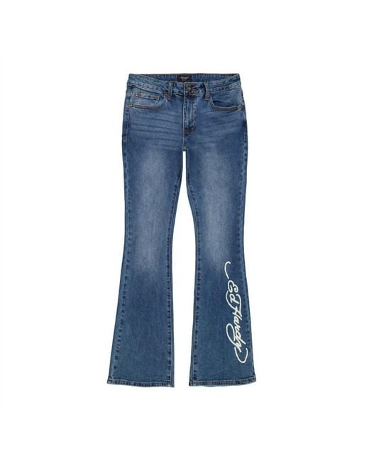 Ed Hardy Blue Swallow Low Waist Bootcut Jeans