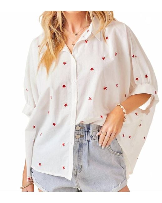 Day + Moon White Star Spangled Button Down Shirt