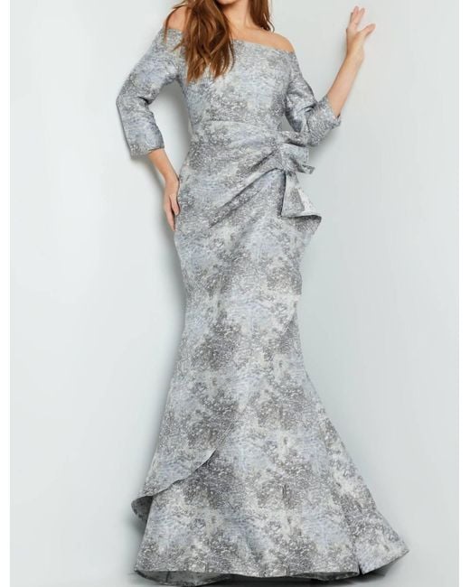 Jovani Gray Quarter Sleeve Mermaid Evening Gown 09550