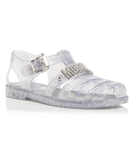 Moschino White Glitter Metallic Jelly Sandals