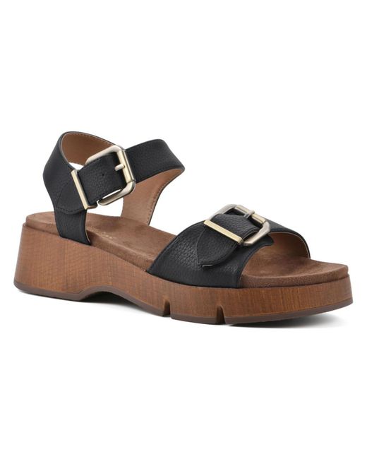 White Mountain Brown Leftmost Faux Leather Slip On Wedge Sandals