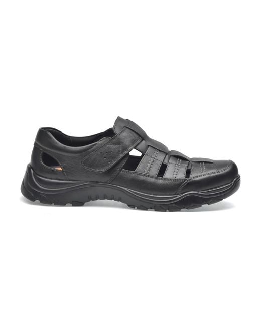 Pazstor Black Closed Toe Leather Sandals for men