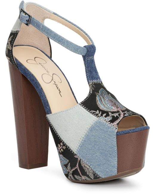 Jessica Simpson Metallic Dany9 Denim Heeled Platform Sandals