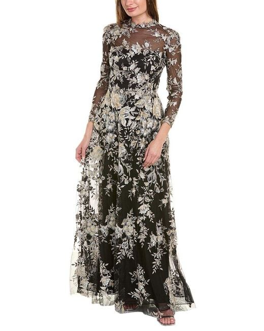 Teri Jon White Embroidered Lace Gown
