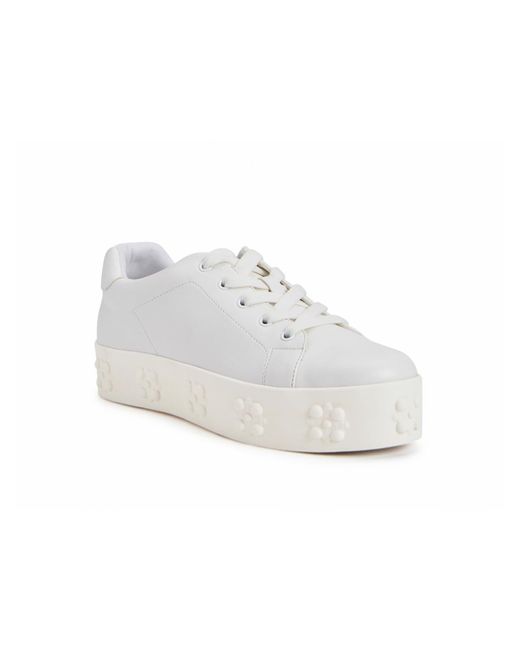 Katy Perry White Faux Leather Lace Up Casual And Fashion Sneakers