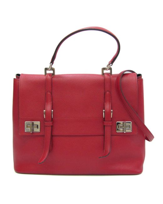 Prada Red Saffiano Leather Tote Bag (pre-owned)