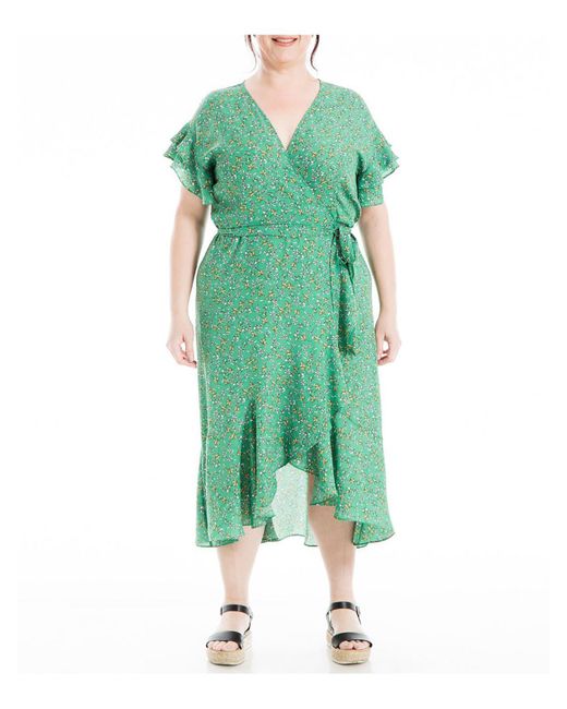 Max Studio Green Plus Floral Midi Wrap Dress