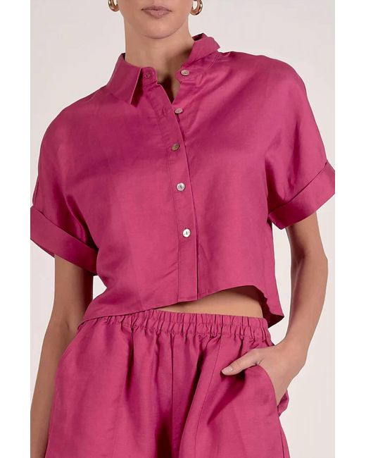 Elan Pink Button Down Collared Top