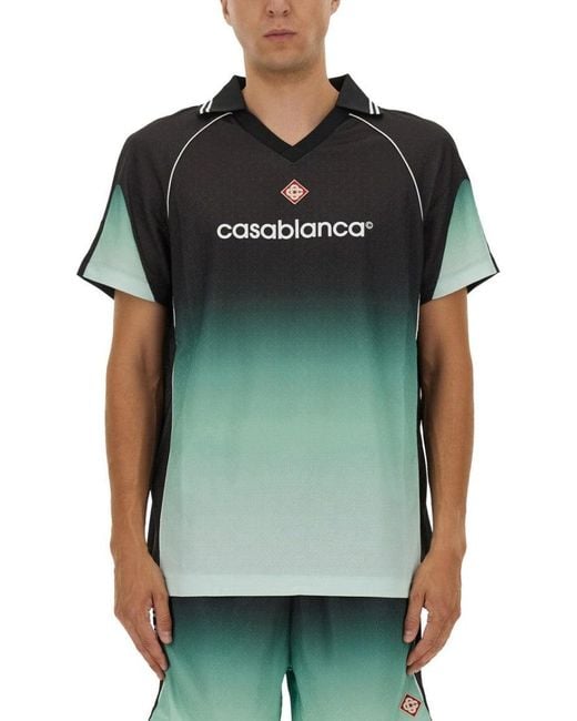 Casablanca Green Gradient Design Football T-Shirt With Classic Collar for men