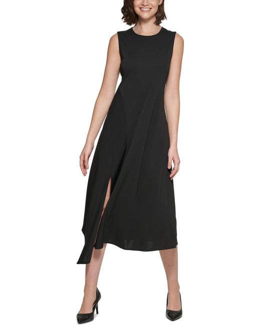 Karl Lagerfeld Black Solid Matte Jersey Midi Dress