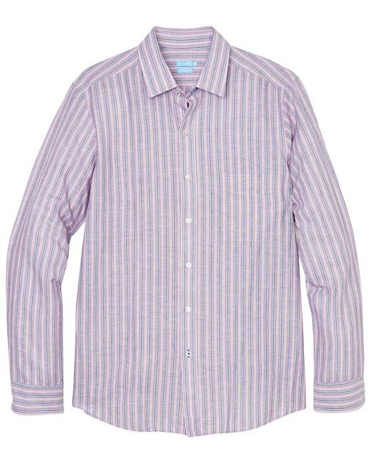 J.McLaughlin Purple Stripe Gramercy Modern Fit Linen-blend Shirt for men