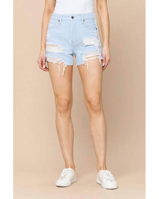 Distressed High Rise Denim Shorts 