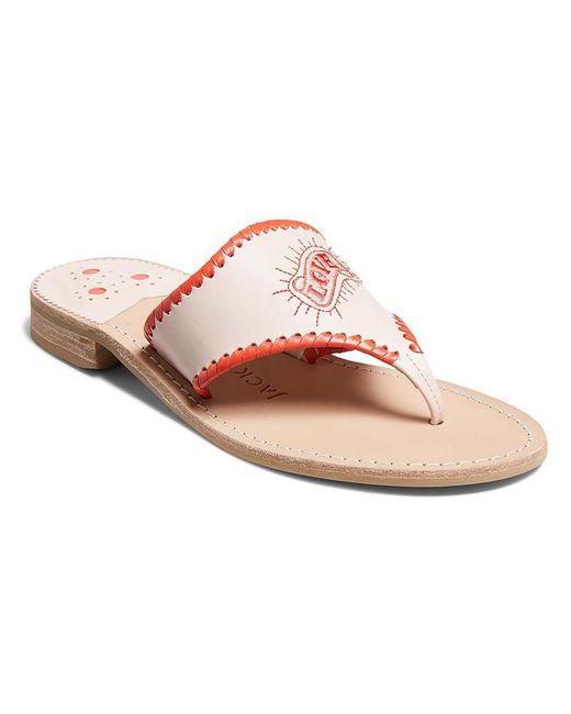 Jack Rogers Pink Love Anchor Leather Embroidered Thong Sandals