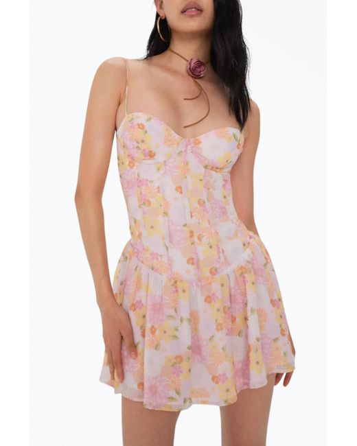 For Love & Lemons Pink Carrie Floral-print Corset Mini Dress