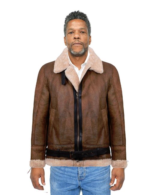 Infinity Leather Brown Vintage Sheepskin Aviator Jacket- Huntingdon for men